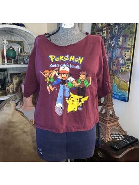 Women's Pokémon Maroon Yellow Graphic Crop Top M